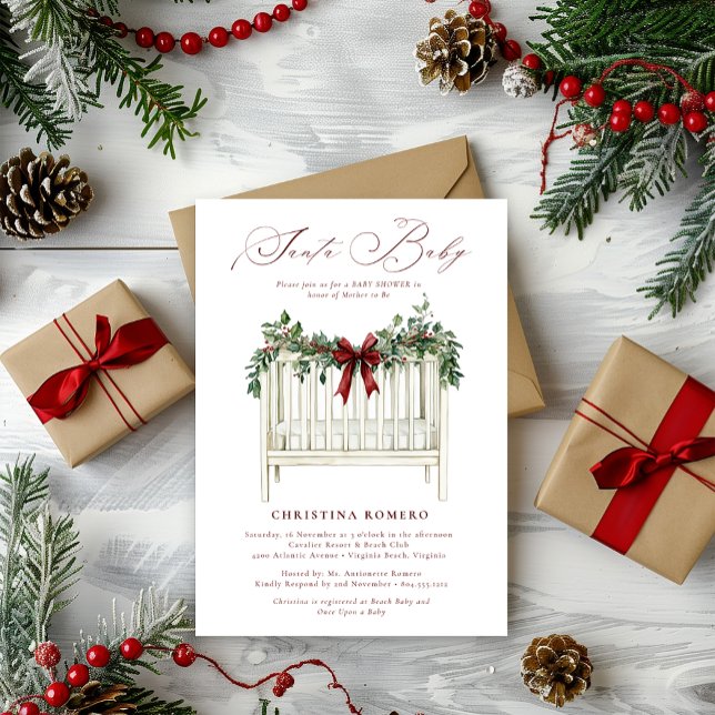 Moderne Niedliche Elegant Santa Baby Babydusche Einladung (Santa Baby Baby Shower Invitation )