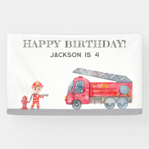 Moderne Niedliche Fireman Fireruck Boys Geburtstag Banner