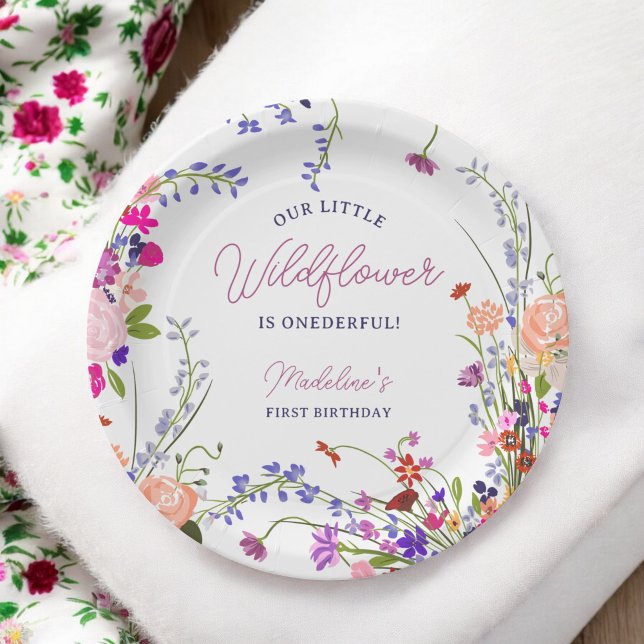 Moderne Niedliche Frühlingsschwester Boho Wildblum Pappteller (Modern Cute Spring Boho Wildflower First Birthday Paper Plates)