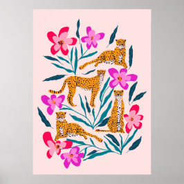 Moderne niedliche Geparde mit Orchideen Poster