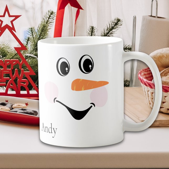 Moderne Niedliche Happy Custom Lächeln Snowman Ges Kaffeetasse (Von Creator hochgeladen)