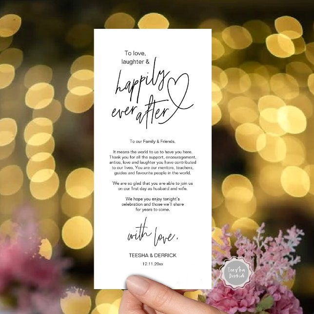 Moderne niedliche, hochzeitliche Umgebung dank Kar Programm (Modern cute, Wedding Place Setting Thank You Card, Hand drawn Heart, in Black and White)