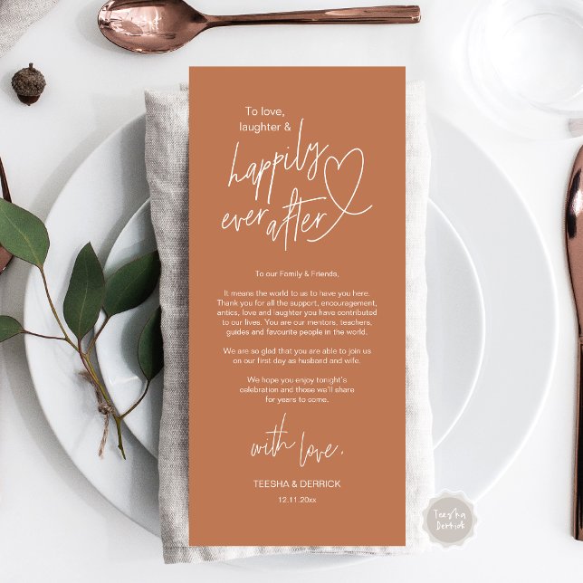 Moderne niedliche, hochzeitliche Umgebung dank Kar Programm (Modern cute, Wedding Place Setting Thank You Card, Hand drawn Heart, in Copper)