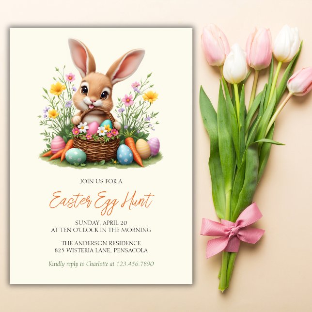 Moderne Niedliche Kaninchen Ostereier Hunt Einladung (Modern Cute Bunny Rabbit Easter Egg Hunt Invitation)
