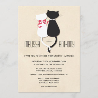 Moderne niedliche Katzen-Paar-Monogramm-Hochzeit Einladung