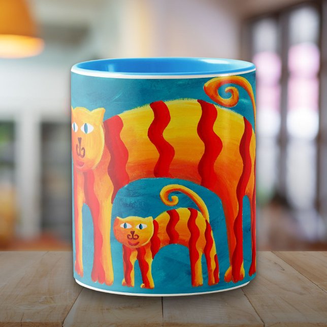 Moderne Niedliche Katzenkätzchen Tasse (Modern Colorful Cute Curved Cat Kitten Mug)