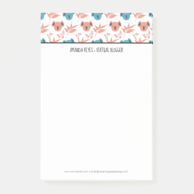 Moderne Niedliche Koala- und Blumenblüten Post-it Klebezettel (Vorderseite)