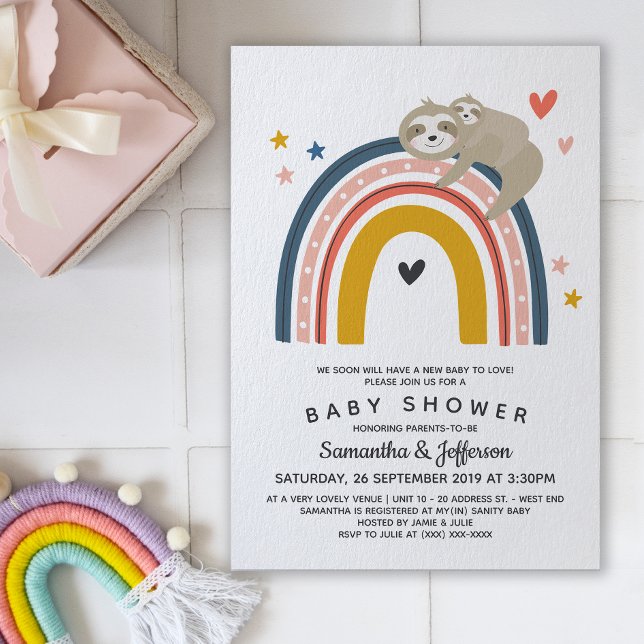 Moderne Niedliche Mommy Baby Sloth Rainbow Baby Du Einladung (Von Creator hochgeladen)