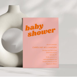 Moderne Niedliche Pastel Pink Orange Retro Babydus Einladung