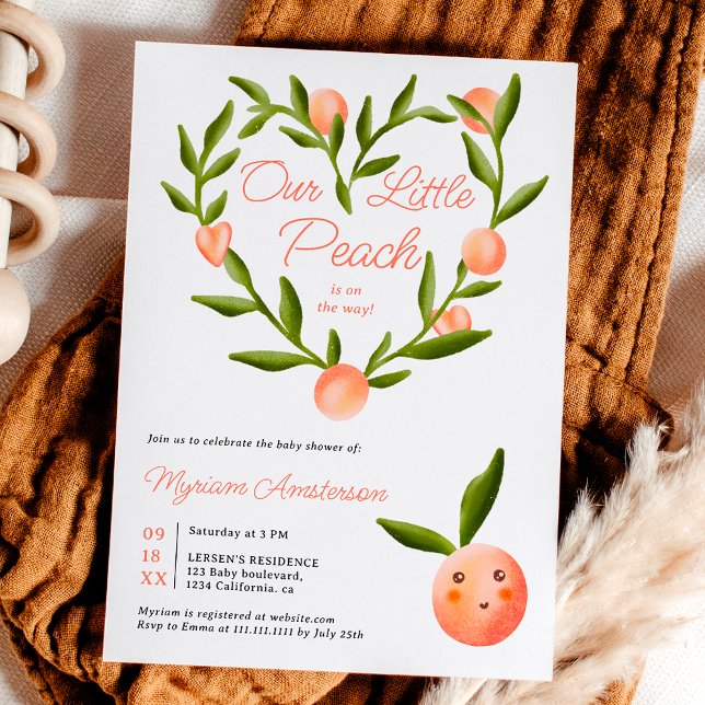 Moderne niedliche Pfirsichdusche Einladung (Sweet heart modern cute little peach baby shower invitation)