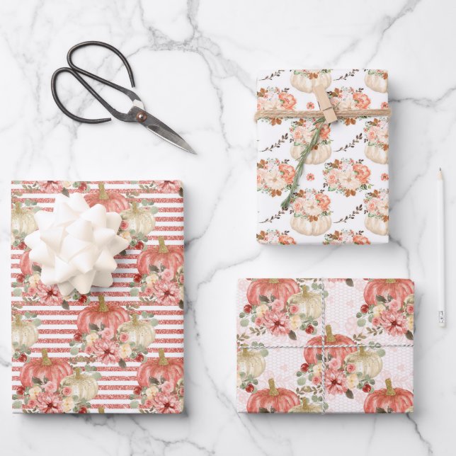 Moderne Niedliche Pumpkin Geburtstagsdusche Geschenkpapier Set (Vorderseite)