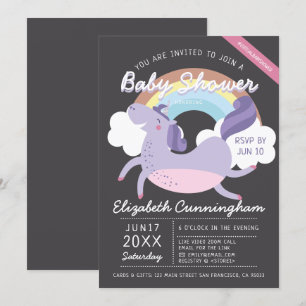 Moderne Niedliche Rainbow Unicorn Virtual Baby Dus Einladung