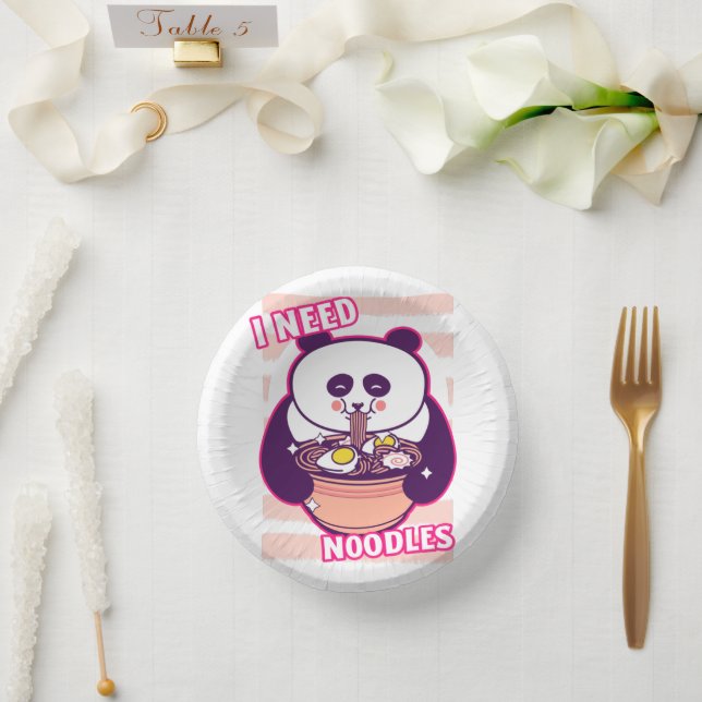 Moderne, niedliche Rautennudeln Panda-Bär Pappteller (Hochzeit)