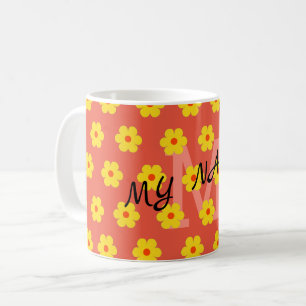Moderne niedliche Retro-Blumen-Initial Kaffeetasse
