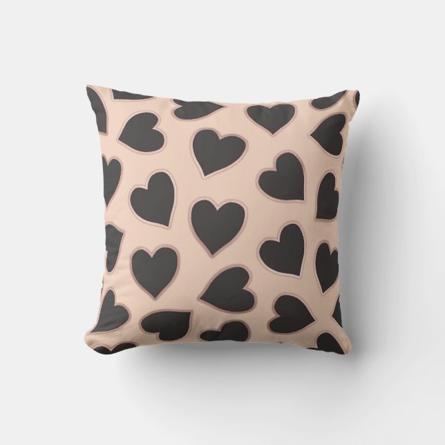 Moderne Niedliche Rose Gold Black Hearts Muster Bl Kissen (Vorderseite)