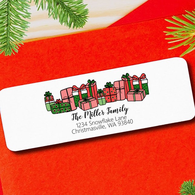 Moderne Niedliche Rücksendeadresse (Simple Modern Cute Colorful Red Pink Christmas label)