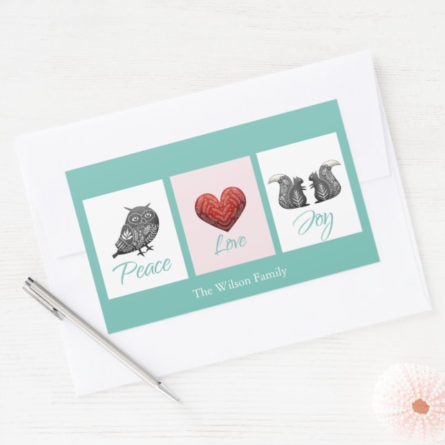 Moderne niedliche skandinavische Liebe Weihnachten Rechteckiger Aufkleber (Umschlag)