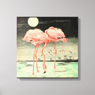 Moderne Niedliche Vintage Rosa Bird Flamingo und M Leinwanddruck