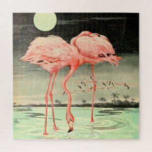 Moderne Niedliche Vintage Rosa Bird Flamingo und M Puzzle