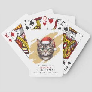 Moderne niedliche Weihnachtskatze mit Santa-Hut Spielkarten