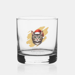 Moderne niedliche Weihnachtskatze mit Santa-Hut Whiskyglas