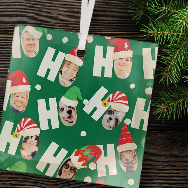 Moderne Niedliche Weihnachtsmannmützen Neun Fotos Ornament Aus Glas (Von Creator hochgeladen)