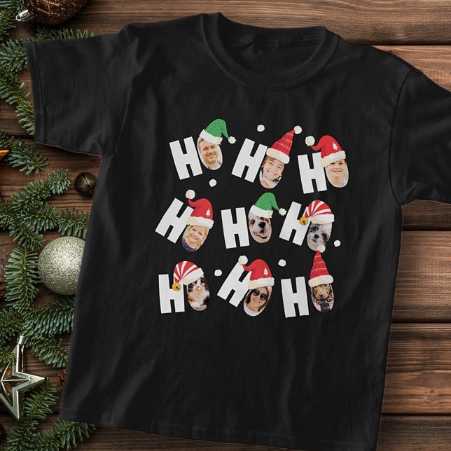 Moderne Niedliche Weihnachtsmannmützen Neun Fotos T-Shirt (Von Creator hochgeladen)