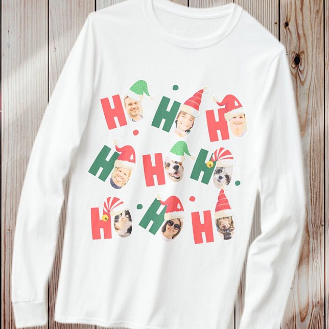 Moderne Niedliche Weihnachtsmannmützen Neun Fotos T-Shirt (Von Creator hochgeladen)