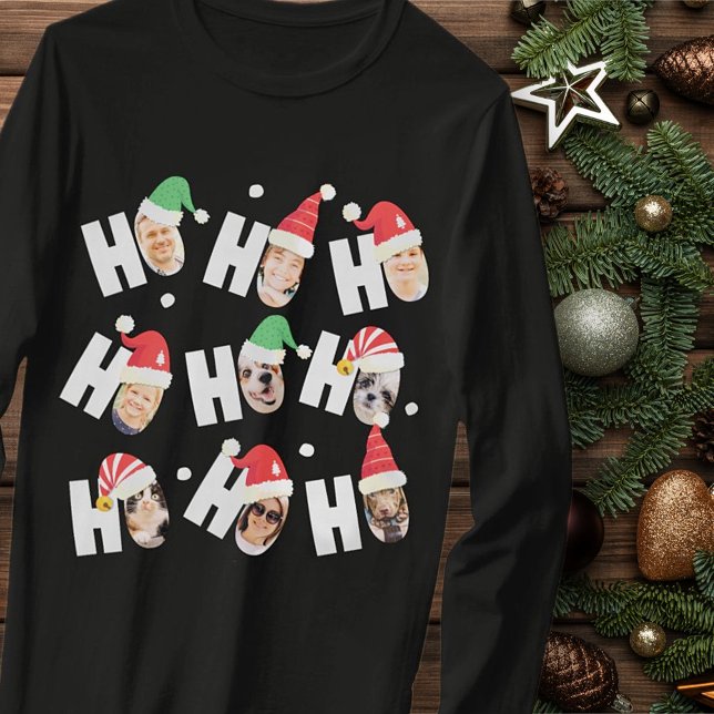 Moderne Niedliche Weihnachtsmannmützen Neun Fotos T-Shirt (Von Creator hochgeladen)