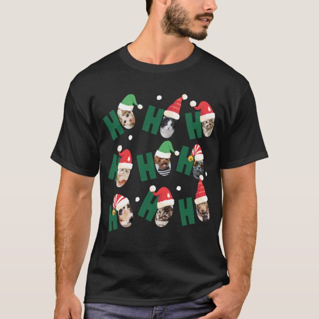 Moderne Niedliche Weihnachtsmannmützen Neun Fotos  T-Shirt (Vorderseite)