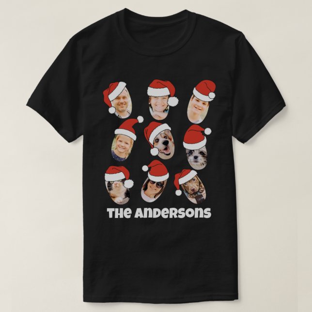 Moderne Niedliche Weihnachtsmannmützen Neun Fotos T-Shirt (Design vorne)