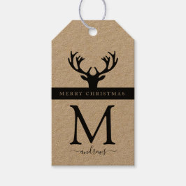 Moderne niedliche Weihnachtsrinder auf schwarz Geschenkanhänger