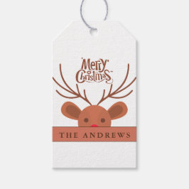 Moderne niedliche Weihnachtsrinder auf Weiß Geschenkanhänger