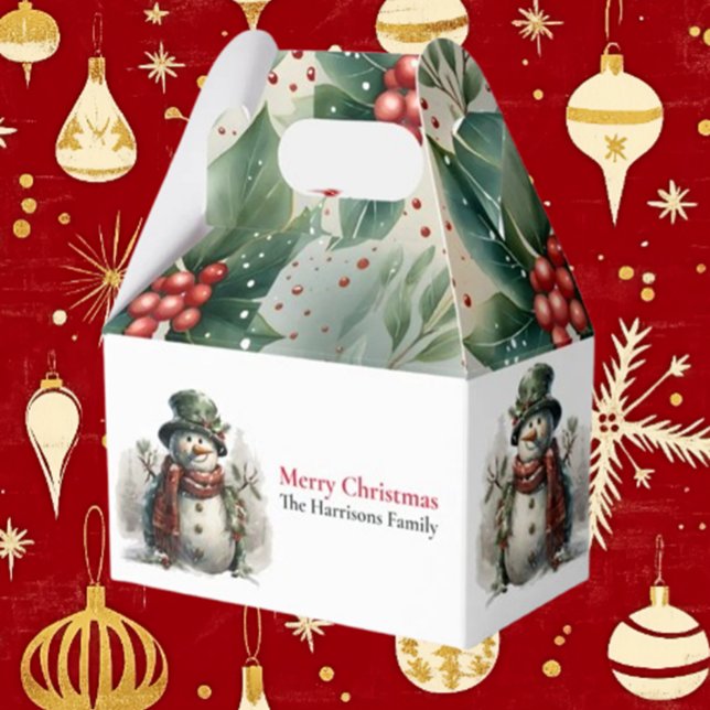 Moderne Niedliche Weihnachtsschneedecke in Aquarel Geschenkschachtel (Spread joy this holiday season with our Modern Cute Watercolor Christmas Snowman Wishes Favor)