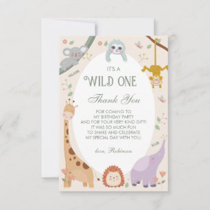 Moderne Niedliche Wildtiere 1. Geburtstag Dankeskarte