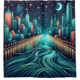 "Moderne Nightscape Mitte des Jahrhunderts" Duschvorhang