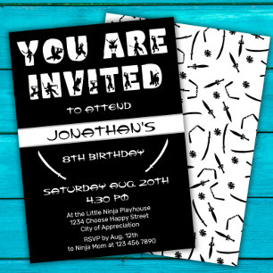 Moderne Ninja Kid Warrior Silhouette Geburtstagspa Einladung
