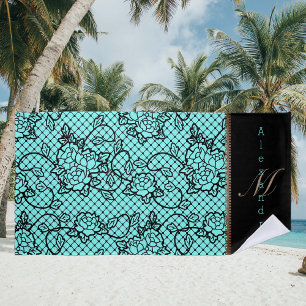 Moderne Noir-Spitzen- und Zipper-Illusion Strandtuch