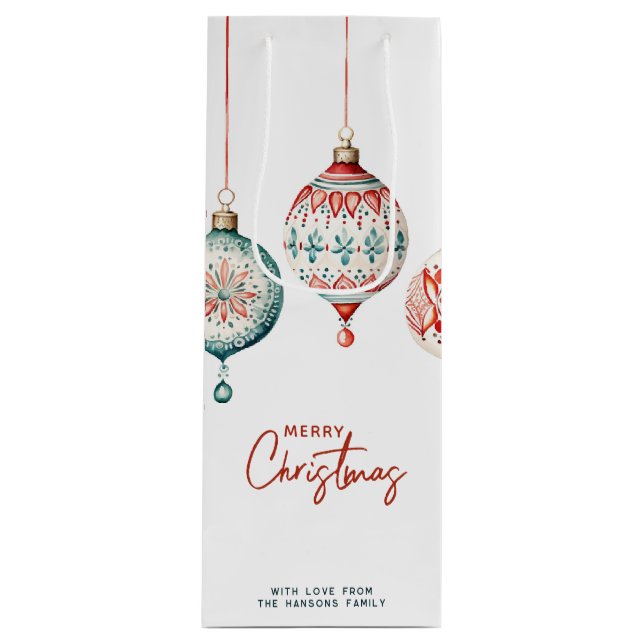Moderne nordische Ornamente Frohe Weihnachten Geschenktüte Für Weinflaschen (Vorderseite)