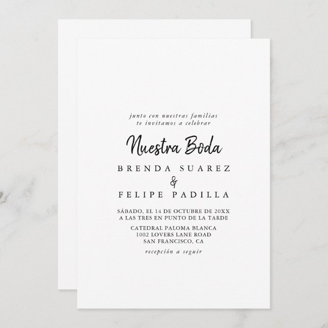 Moderne Nuestra Boda Wedding Einladung (Vorne/Hinten)