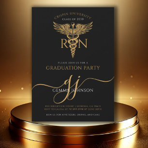 Moderne Nurse Graduation Party Gold Script Schwarz Einladung