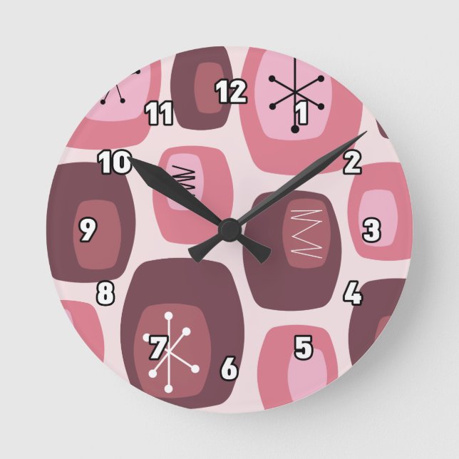 Moderne Oblongs aus dem Mittelalter rosa Runde Wanduhr (Vorderseite)