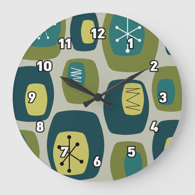 Moderne Oblongs Olive Green Große Wanduhr (Vorderseite)