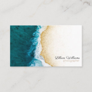 Moderne Ocean Aquamarin Waves Gold Glitzer Ombre K Visitenkarte