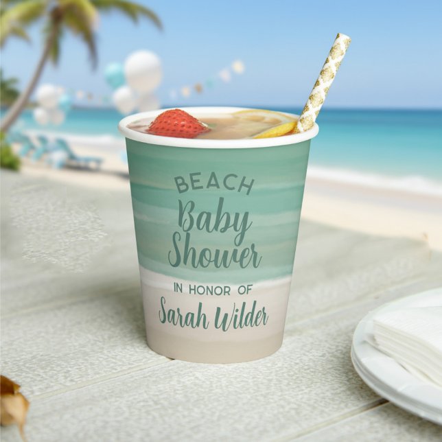 Moderne Ocean Beach Baby Duschpapierkästen Pappbecher (Perfect paper cup for your beach baby shower. Just add your name)
