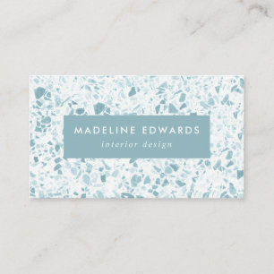 Moderne Ocean Blue & White Terrazzo Business Card Visitenkarte