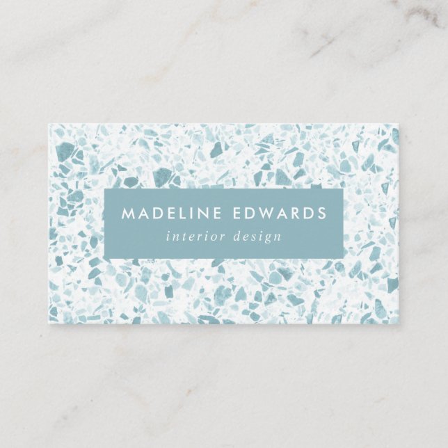 Moderne Ocean Blue & White Terrazzo Business Card Visitenkarte (Vorderseite)