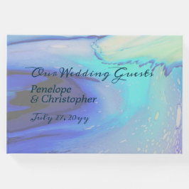 Moderne Ocean Water Blue Abstrakt Beach Hochzeit Gästebuch