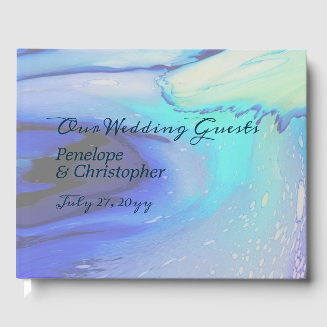 Moderne Ocean Water Blue Abstrakt Beach Hochzeit Gästebuch (Vorderseite)