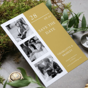 Moderne Ocker-Gold-Vier-Foto-Hochzeitscollage Save The Date